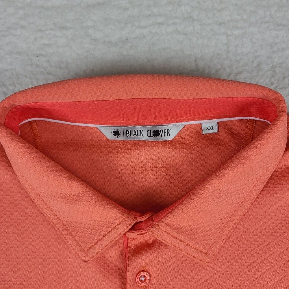 Black Clover Polo Shirt Mens 2XL XXL Orange Performance Golf Short Sleeve